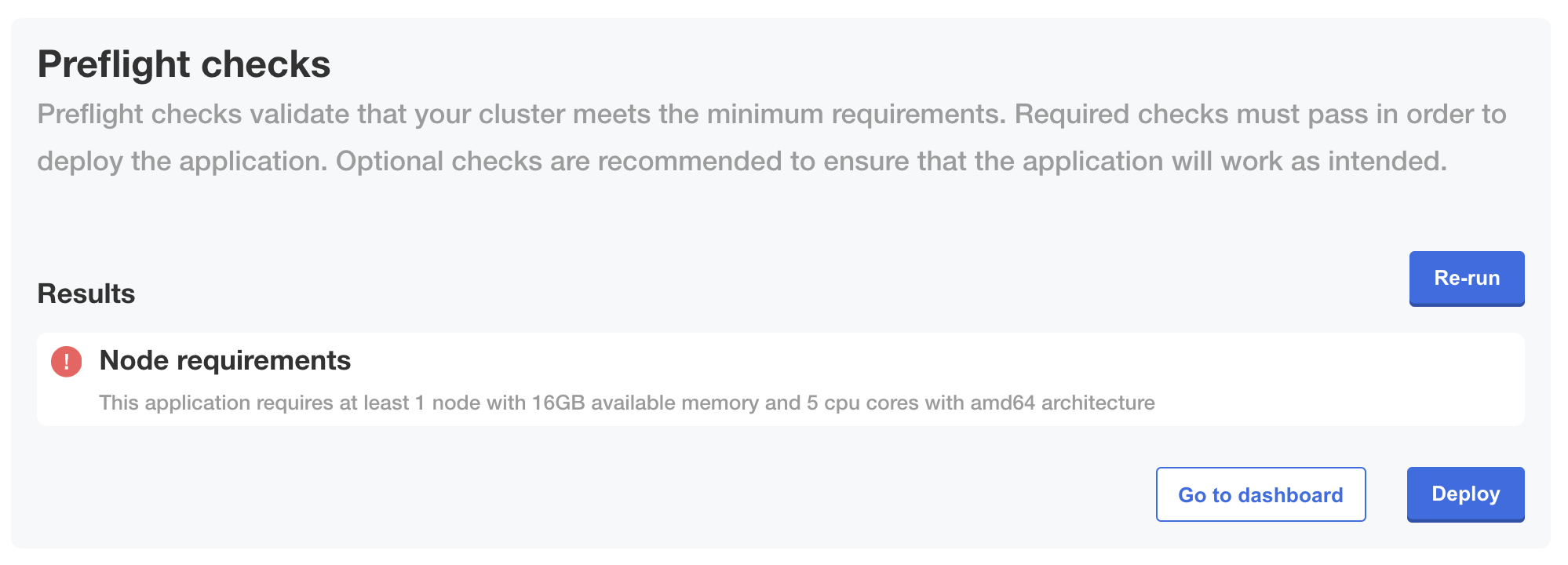 Preflight checks in Admin Console showing fail message